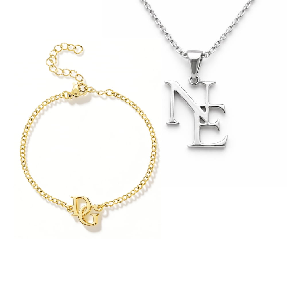 Set d’initiales entrelacées – Collier et bracelet personnalisés