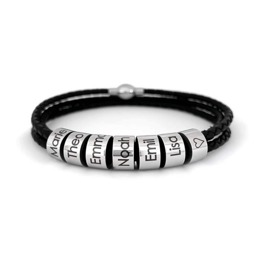 Bracelet en cuir pour homme avec perles personnalisées