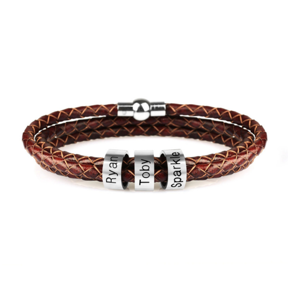 Bracelet en cuir pour homme avec perles personnalisées