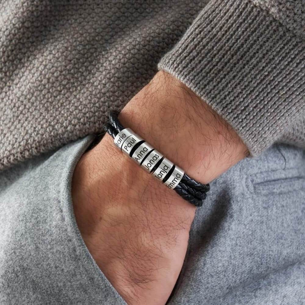 Bracelet en cuir pour homme avec perles personnalisées