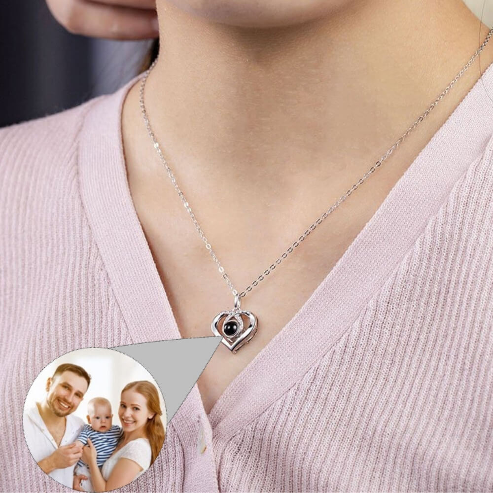 Collier de projection photo personnalisé avec zirconium