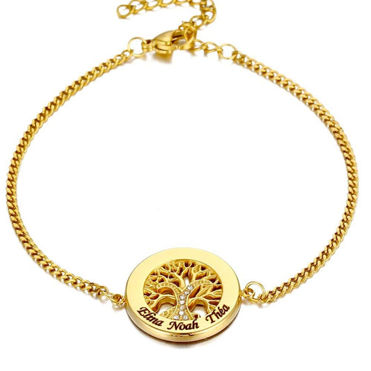 Lebensbaumarmband mit Zirkonia Steinen Bracelet Loanya Gold