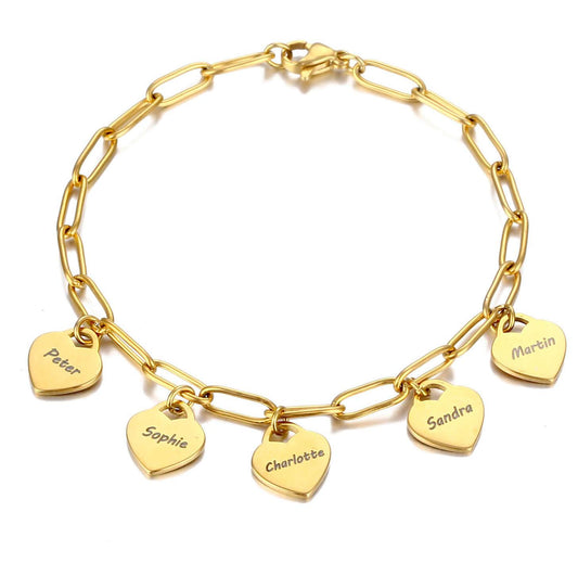 LOANYA Armband mit personalisierten Herzanhängern Loanya Gold
