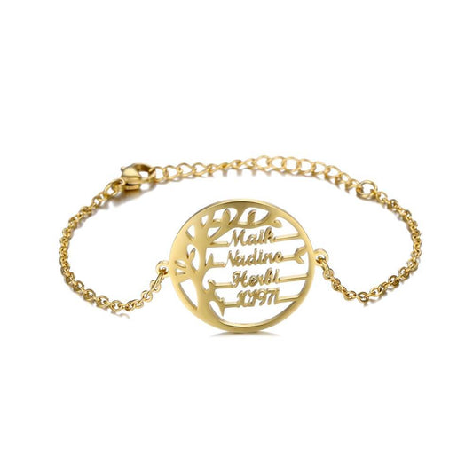 LOANYA Lebensbaum Armband mit personalisierten Namen Loanya Gold