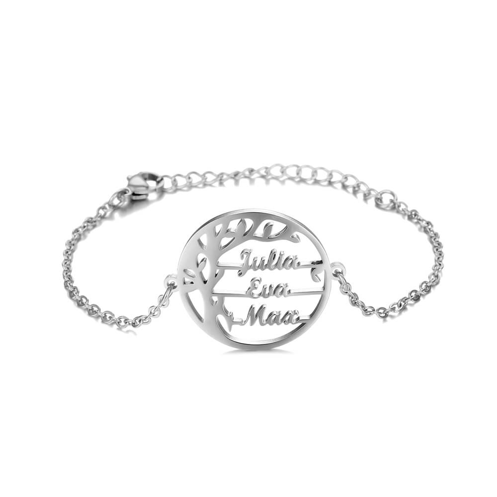LOANYA Lebensbaum Armband mit personalisierten Namen Loanya Silber