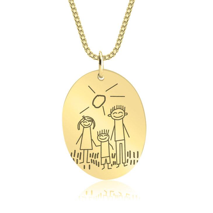 LOANYA persönliche Kinderzeichnung als Halskette mit ovalem Anhänger Loanya Gold Halskette (40 cm)