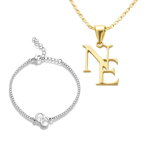 Set d’initiales entrelacées – Collier et bracelet personnalisés