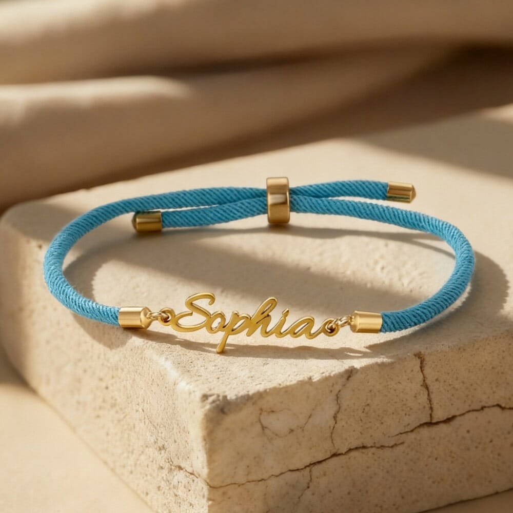 Bracelet Corde Personnalis avec Prenom bleu clair