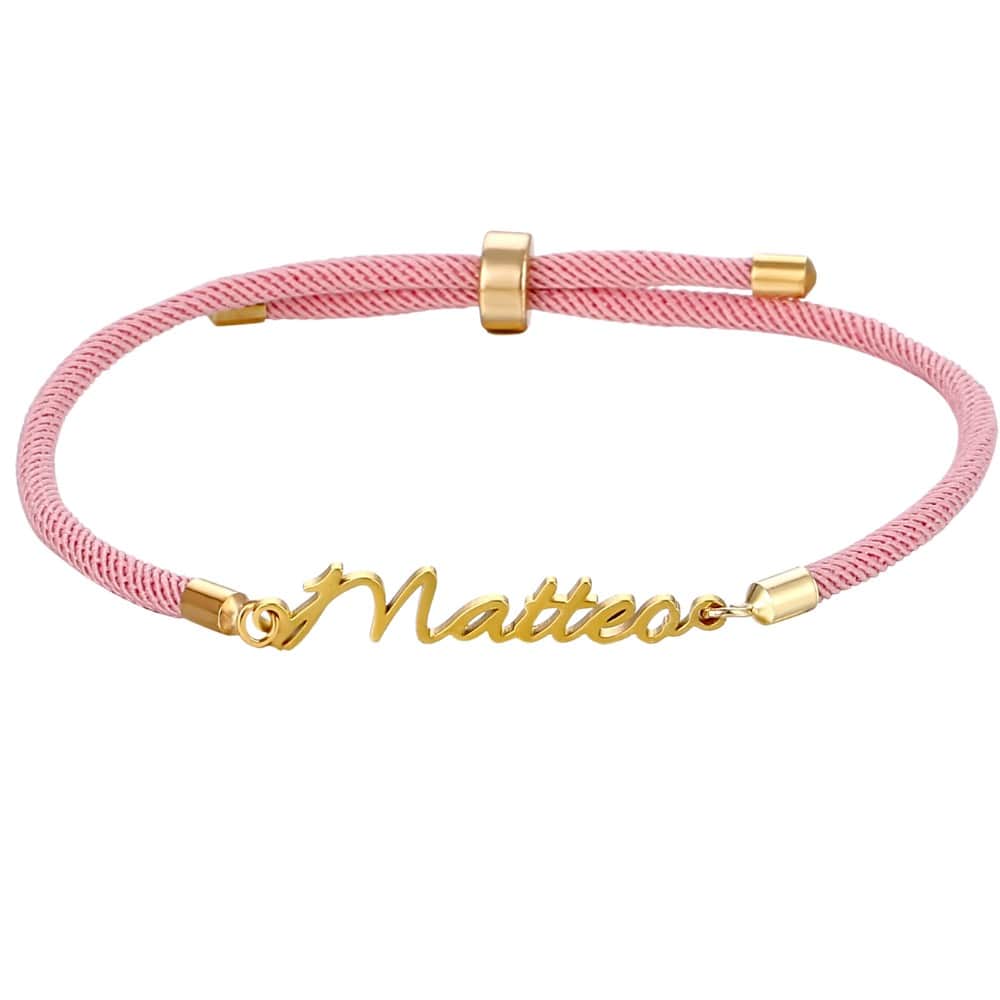 Bracelet Corde Personnalis avec Prenom rose 