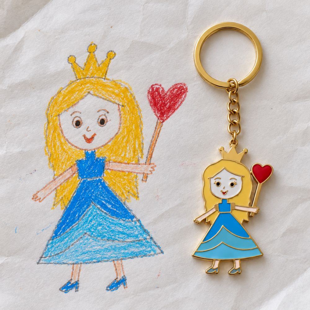 Porte-clés à partir d'un dessin d'enfant – En couleur