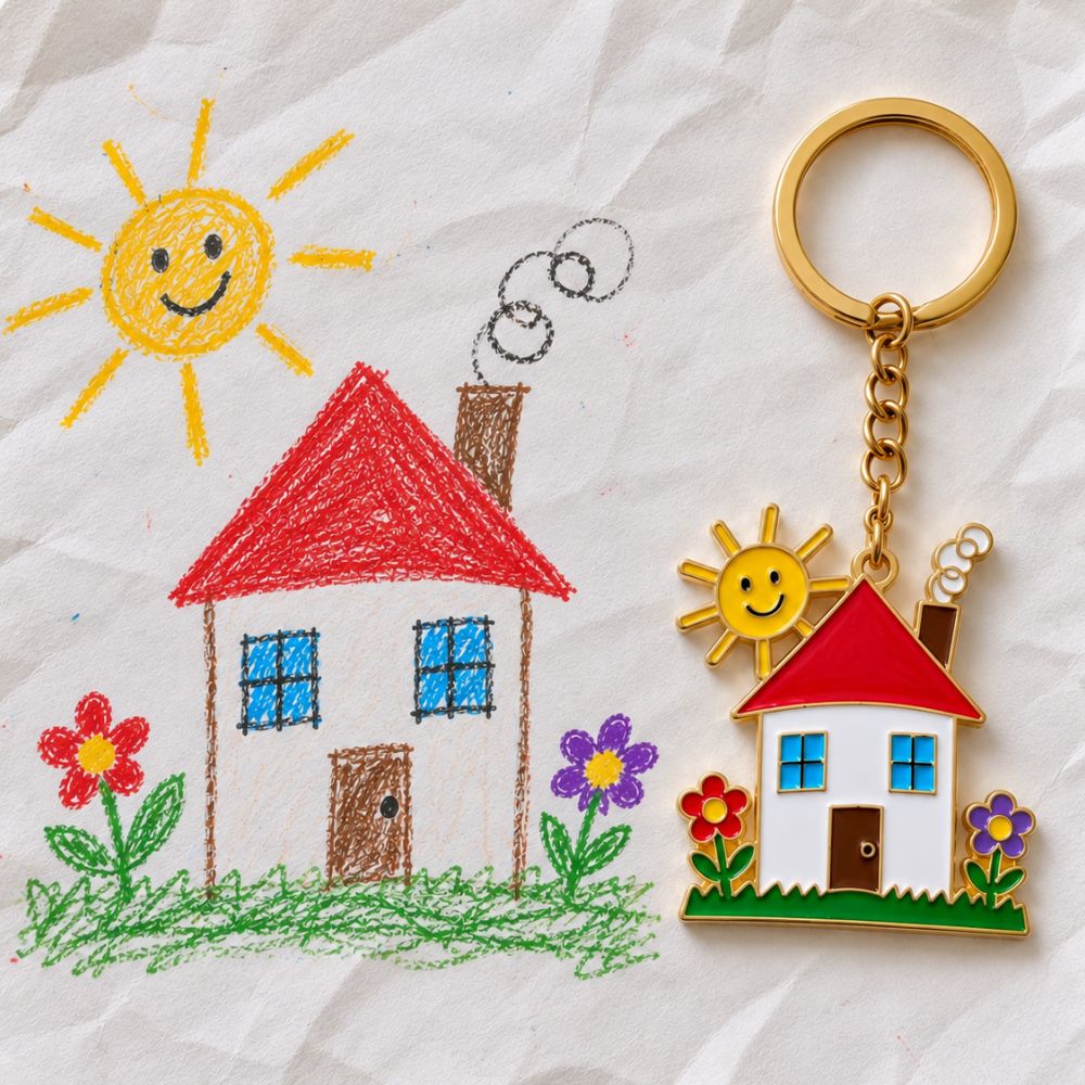 Porte-clés à partir d'un dessin d'enfant – En couleur