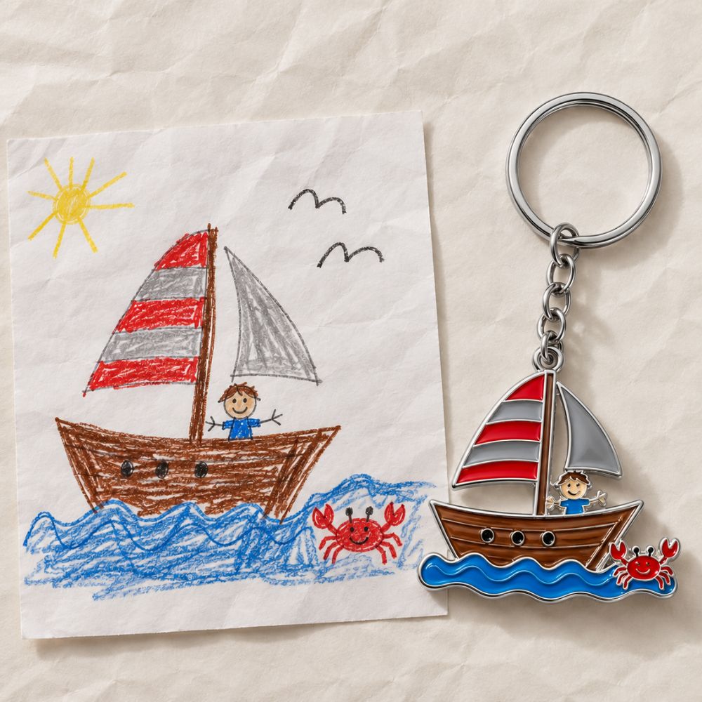 Porte-clés à partir d'un dessin d'enfant – En couleur