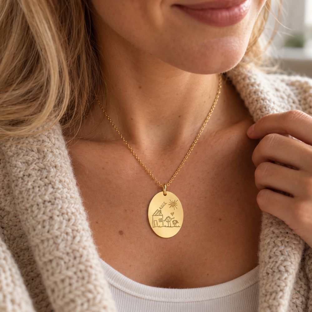 Pendentif personnalisé avec dessin d'enfant et gravure au diamant