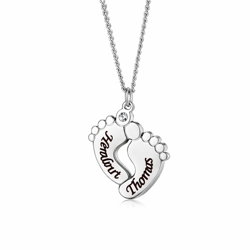 Collier personnalisé pied de bébé avec pierre de zirconium