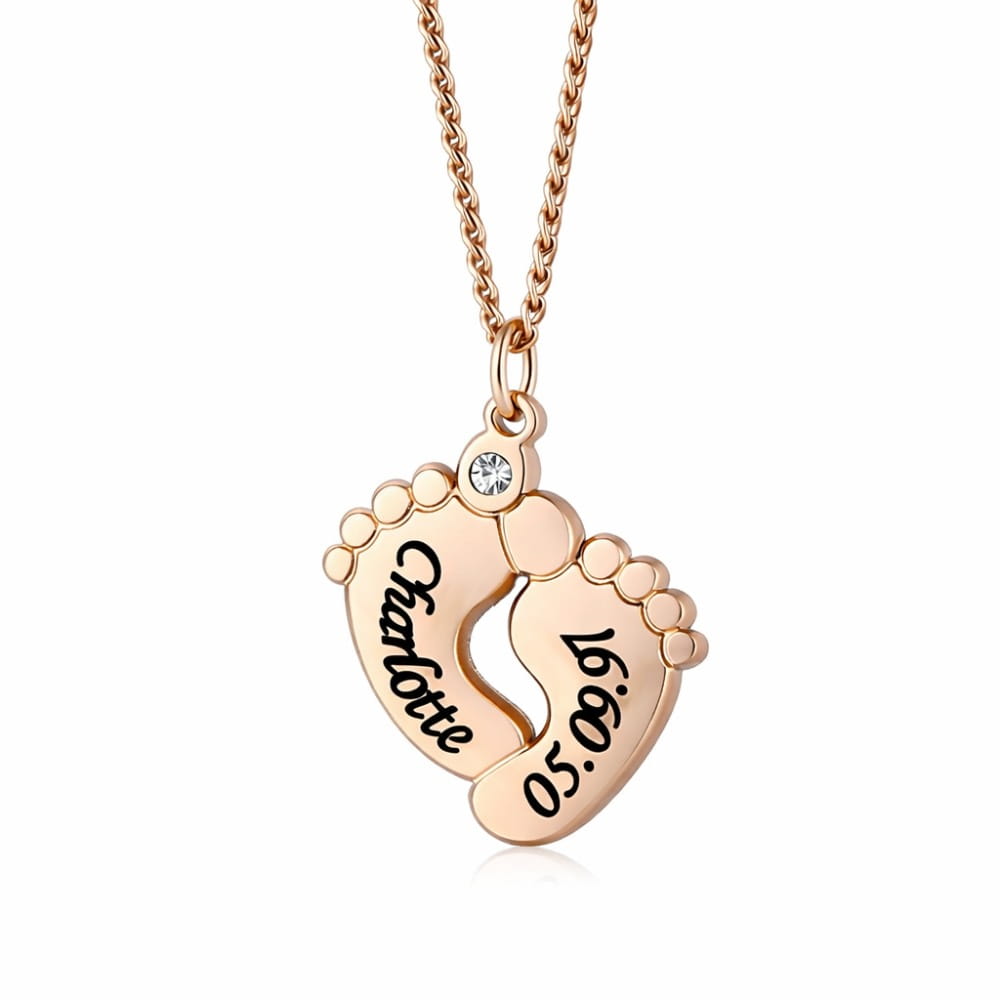 Collier personnalisé pied de bébé avec pierre de zirconium