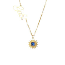 Charger l&#39;image dans la galerie, Evil Eye Sun Halskette mit Gravur Necklaces Loanya Gold 45 cm 
