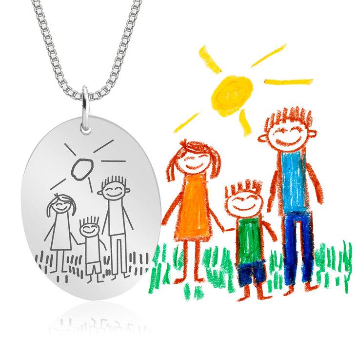 LOANYA persönliche Kinderzeichnung als Halskette mit ovalem Anhänger Loanya Silber Halskette (40 cm) 